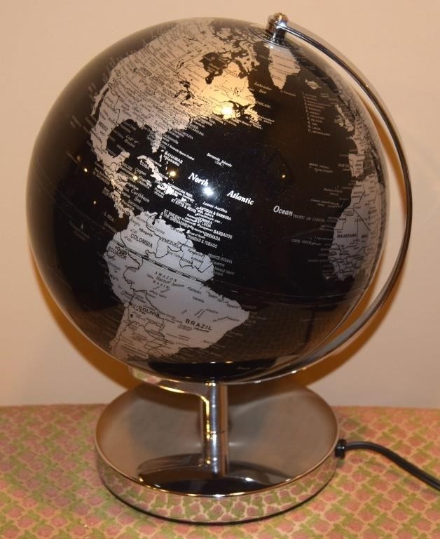 Contempo Lighted Black & Silver World Globe