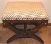 Antique Mahogany X Frame Upholstered Adj Footstool