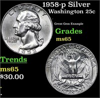 1958-p Washington Quarter Silver 25c Grades GEM Un