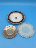 3 Vintage Plates , Fire King , Milk Glass