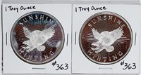 2  Sunshine Minting One troy ounce .999 silver rds