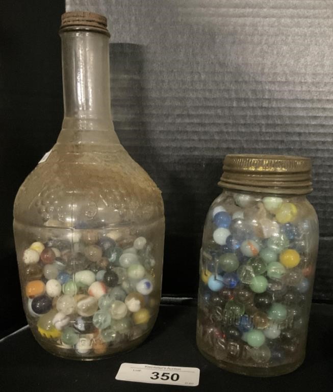 Glass Jars With Glass Marbles.