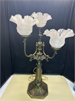 Antique  Brass Three Light Table Lamp
