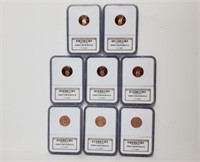 Eight 2005-S PF69RD Ultra Cameo Lincoln Pennies