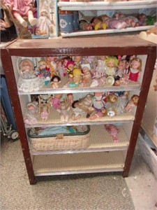 Small bookcase with doll parts