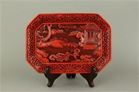 Chinese Cinnabar Lacquer Dragon Carved Round Tray