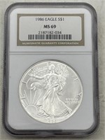 (YZ) Graded 1986 Silver Eagle 1 oz MS 69
