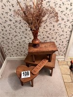 Wooden Stools, Plaque & Vase(LR)