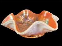 Marigold Carnival Bowl w Opalescent Edge, Floral