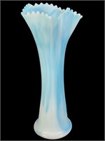 Slag Swung Vase Lt Blue & Milk Glass, Scallop Edge