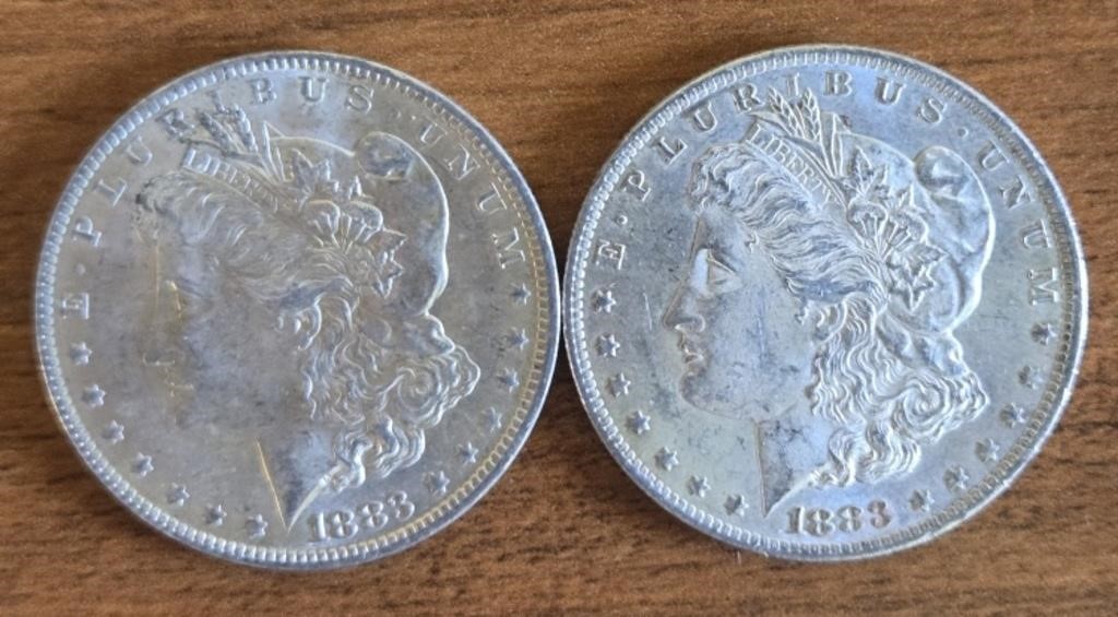 (2) 1883-O Morgan Dollars