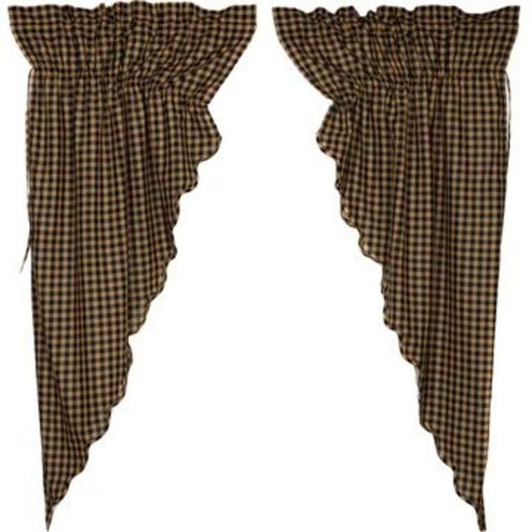 2 PAIR BLACK & KHAKI VHC PRAIRE CURTAINS