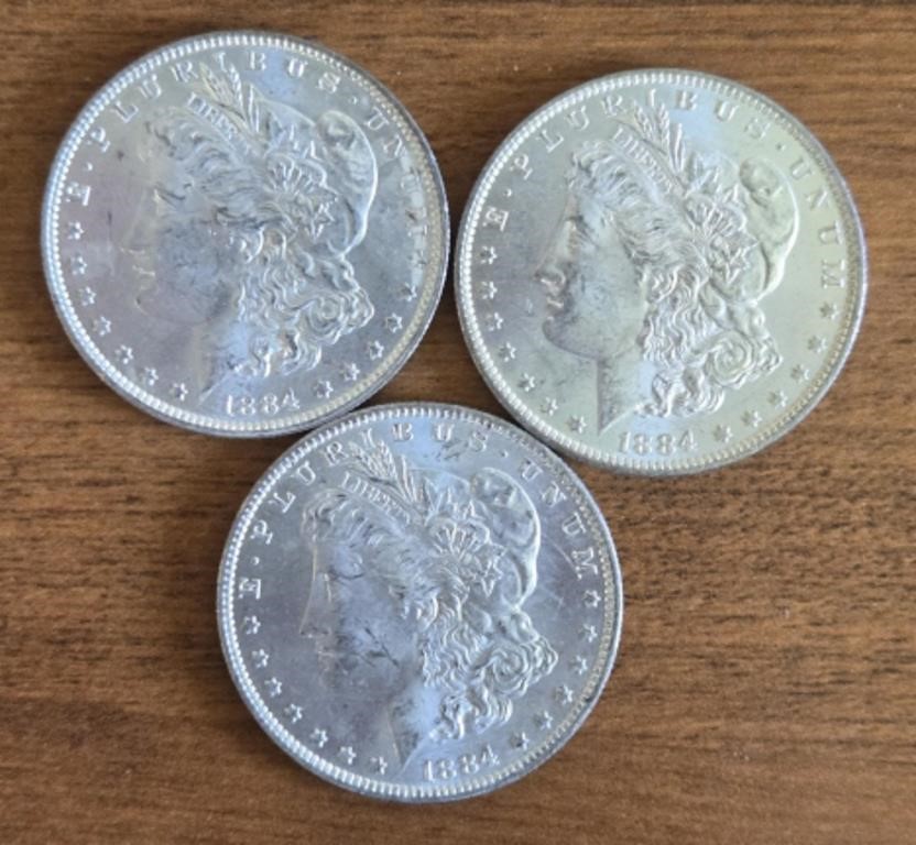 (3) 1884-O Morgan Dollars