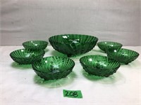 Vintage Forest Green Footed Bowl Set