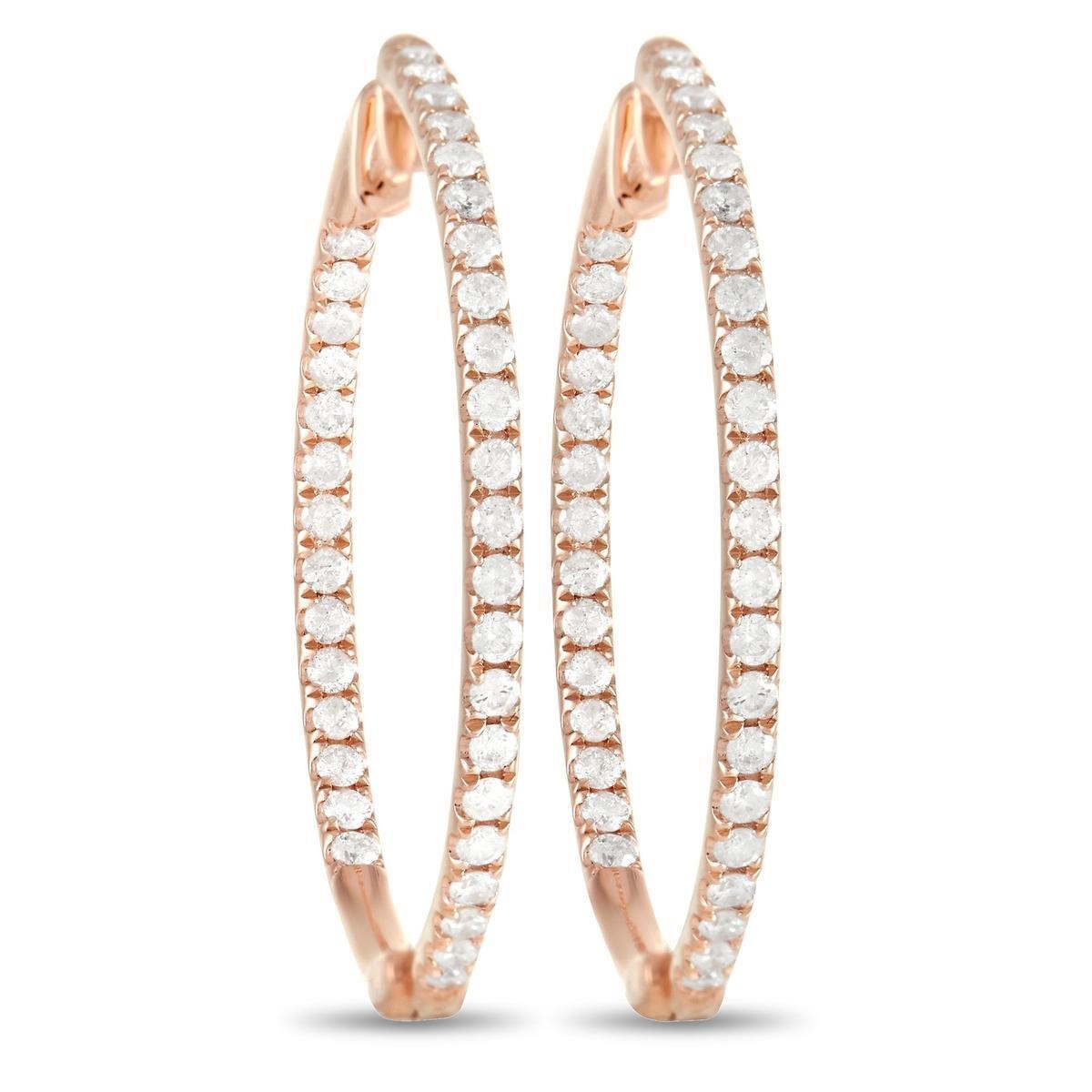 14K Rose Gold 1.0ct Diamond Hoop Earrings