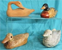 4 SWAN & DUCK HAND CARVED DECOR*WOOD/WICKER