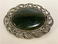 Sterling Green Stone Brooch 7.3gr TW Jade?