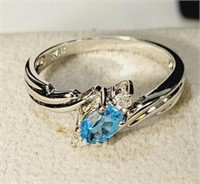 Sterling Silver & Aquamarine Ring Size 7