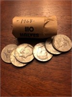 $10 roll of 1968 half dollars -40% silver-20 coinl