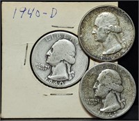 3 Washington Silver Quarters