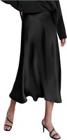 New $42 Women Long Satin Skirt (L-Black)