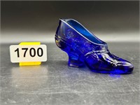 Vintage Cobalt Blue Glass Slipper Shoe Figurine