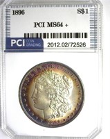 1896 Morgan PCI MS64+ Blue Purple Rim