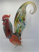 12" Art glass rooster statue