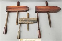 Three Wood Vice Clamps Antique Tools