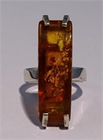 STERLING WITH AMBER ARTIST SIGNED RING