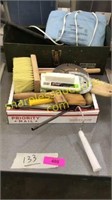 Paint brushes, tool box with misc valves