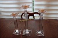 3 Glass Candle Holders, Tallest 16