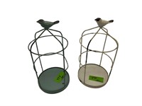 Green and Cream Metal Candle Holder set of 2
