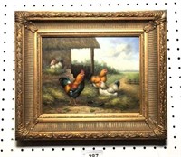 Rooster & Hens Framed Painting on Canvas by Wan