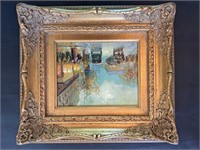 Victorian Street Scene Painting in Ornate Frame