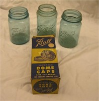 Vintage 3 Blue Ball Mason Jars & Lids