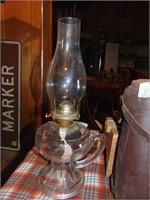 antique oil lamp with unusual handle
