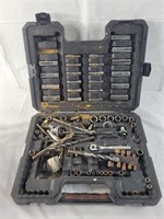 Assorted sockets and hand tools with case