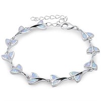 Sterling Silver White Opal Whale Tail Bracelet