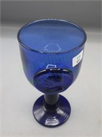 Vintage Cobalt Blue Goblet w/ Coin Face