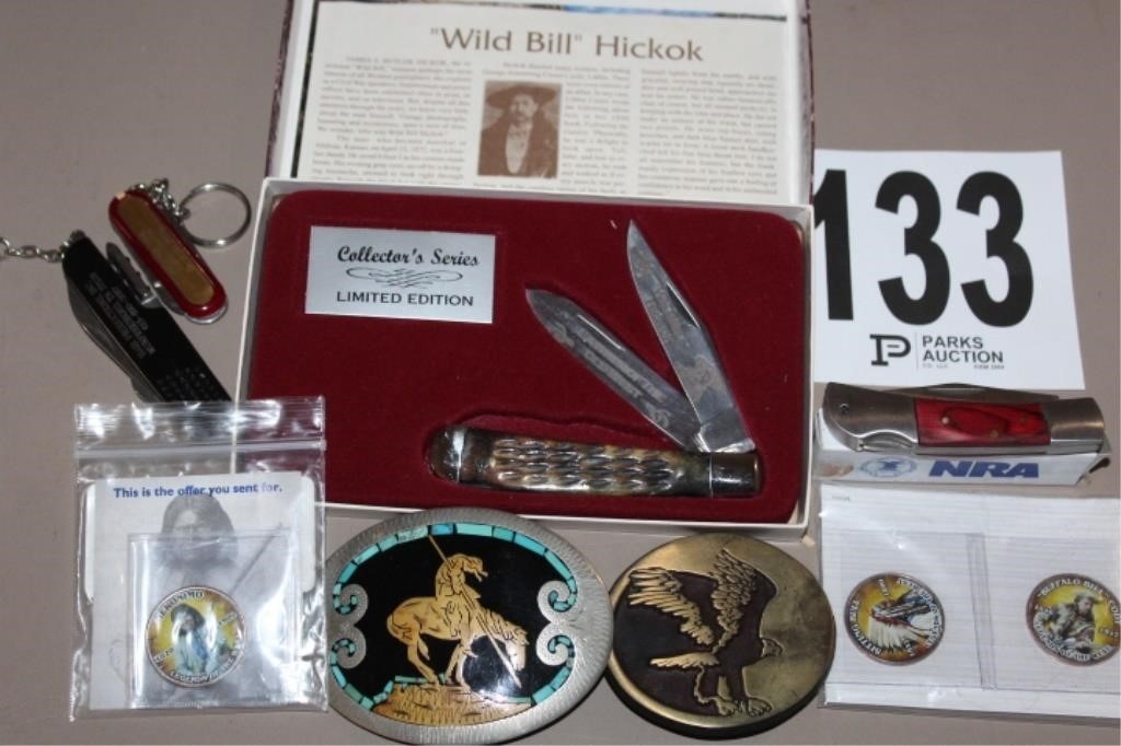 Pocket Knives, Belt Buckles, Painted Half