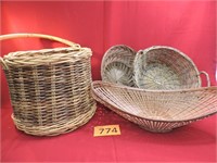 Four Vintage Wicker Baskets