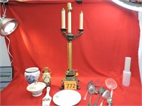 Heavy Victorian Lamp, Vases, Servingware