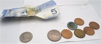 Canada 5 Dollar Note, 50 Cent Coin, 7- 1 Dollar Co
