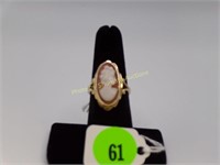 14K marked B&F  oval Cameo bust  size 7