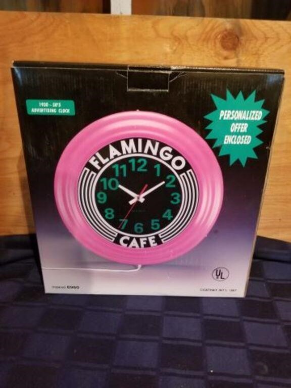 Flamingo cafe light up clock new in package