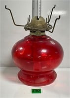 Vtg Red Glass Pressed Oil Lamp Base w/ Wick