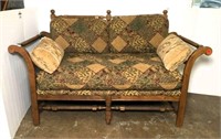 Vintage Wooden Settee with Cushions