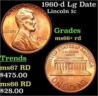 1960-d Lg Date Lincoln Cent 1c Grades GEM++ RD