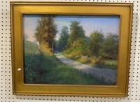 Framed original oil pastel. Signed lower left